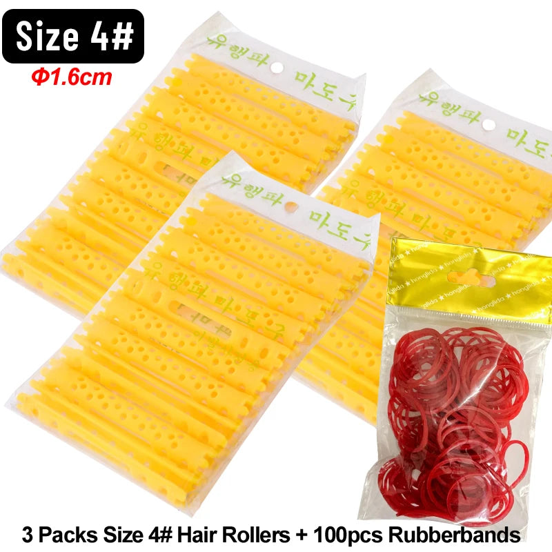 30pcs/set Hollow Cold Perm Rods with Rubberbands Heatless Classic Hair Curler Bars Light Weight Multiholes Root Perm 1904