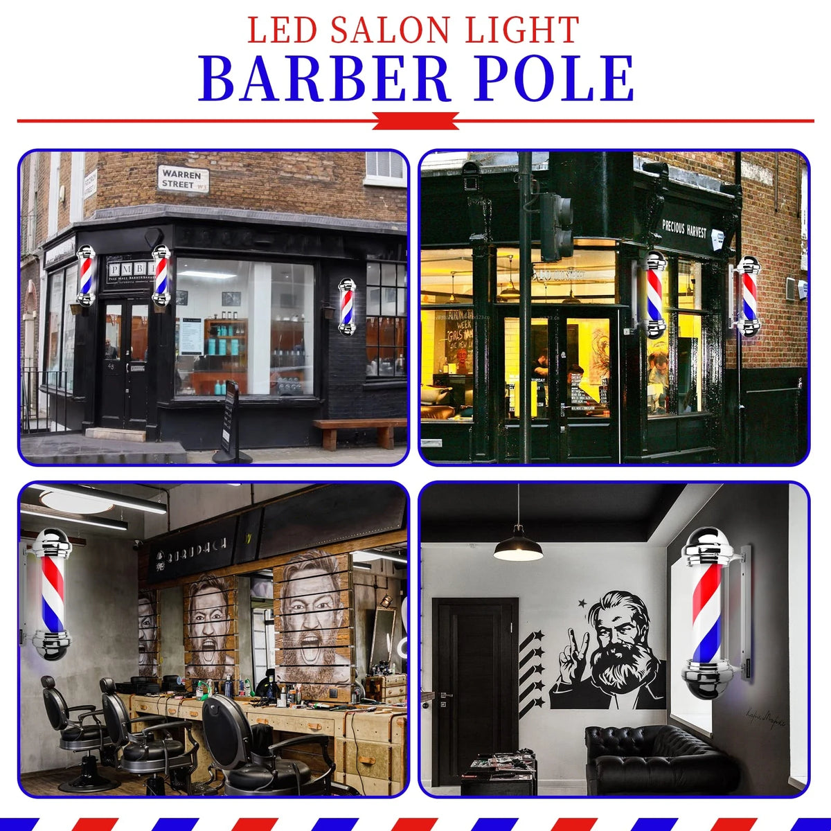 Barber Light Pole Wall Mount LED Light 22.8 Inch Barbershop Rotating Light Fixture Classic Signs for Hair Salon Use