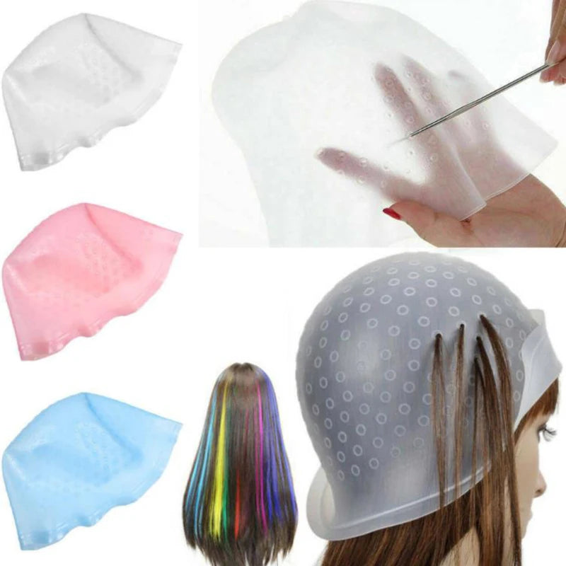 1 Pc Silicone Hair Highlights Cap With Needle Reusable Hair Coloring Cap Hair Dye Hat Hair Styling Tools Barber Accessories