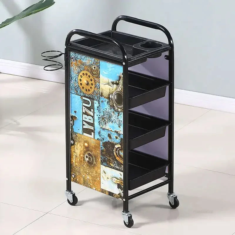 Retro Iron Salon Trolleys Nordic Beauty Salon Drawers Cart With Wheels Creative Hair Salon Perm And Dye Tool Cart