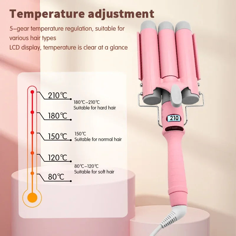 YAWEEN Lcd Curling Iron Professional Ceramic Hair Curler 3 Barrel Hair Curler Irons Hair Wave Fashion Styling Tools