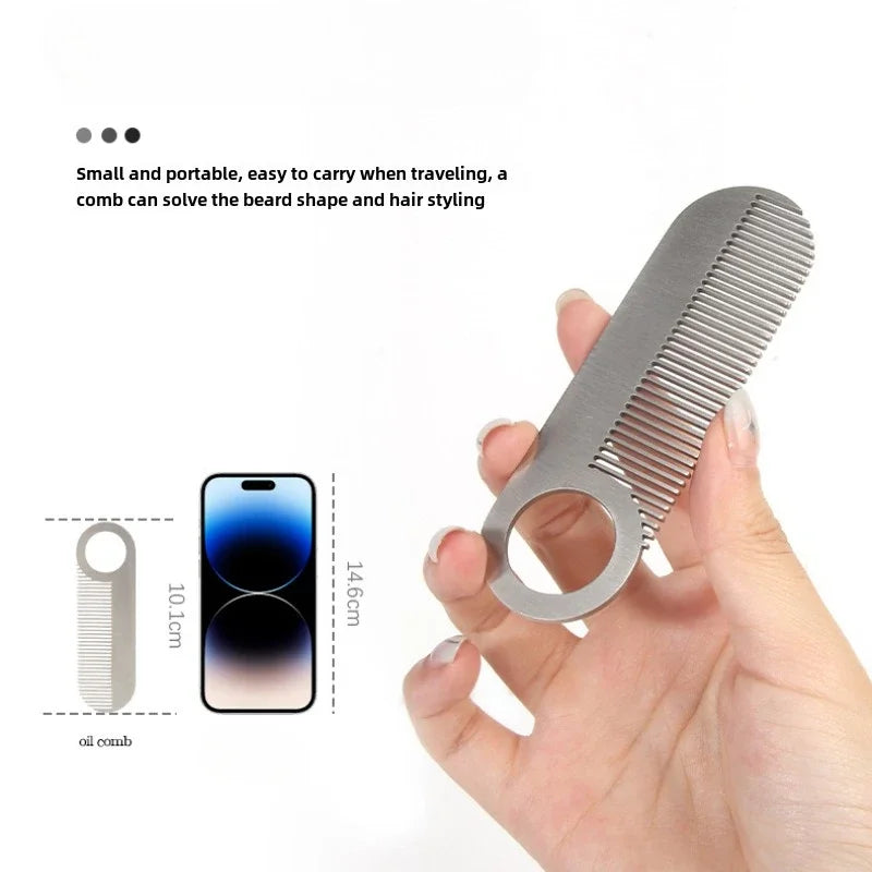 Stainless Steel Men's Beard Comb Portable Mini Oil Head Comb for Barber Mustache Care Shaping Tools Pocket Size Silver Hair Comb