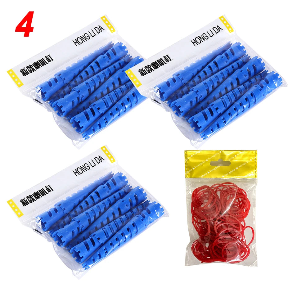 36pcs/set 18-30mm Cone Shape Hair Rollers with Rubberbands Extra Thick Curling Bars Cold Perm Flexi Rods Hair Waver No Heat 1705