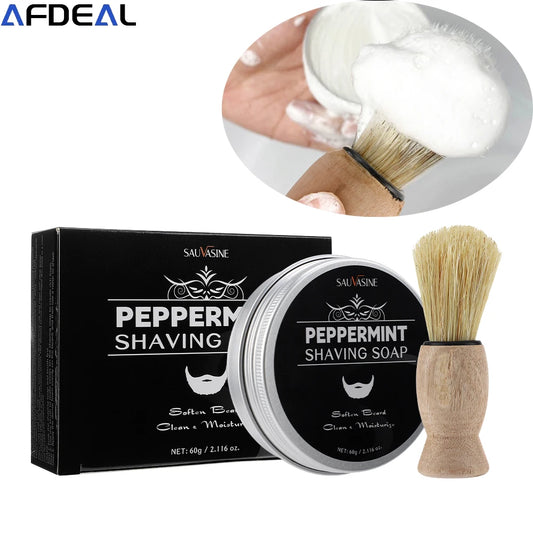 120g Beard Shaving Soap For Men Hand Made Smooth Texture Gentle Soften Clean Beard Foam Shaving Cream Barber Mousse With Brush