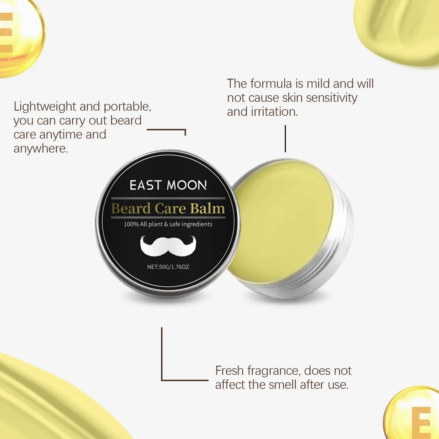 East Moon Men's Beard Care Cream Strengthens Beards Nourishes Makes Them Thick Shiny Pitch-black Moist and Provides Care