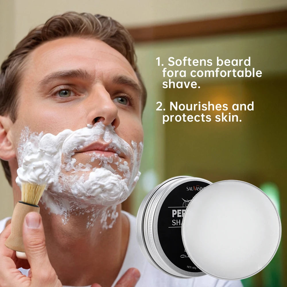 60g Men's Shaving Soap No Irritation Gentle Mint Scent Nourish Soften Beard Shaving Foam Cream Barber Mousse With Massage Brush