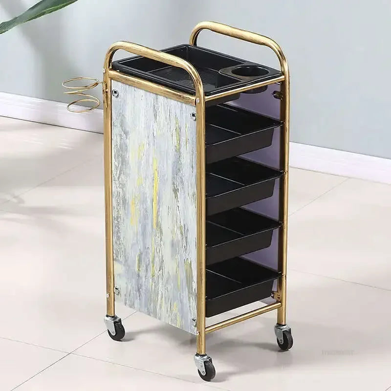 Retro Iron Salon Trolleys Nordic Beauty Salon Drawers Cart With Wheels Creative Hair Salon Perm And Dye Tool Cart