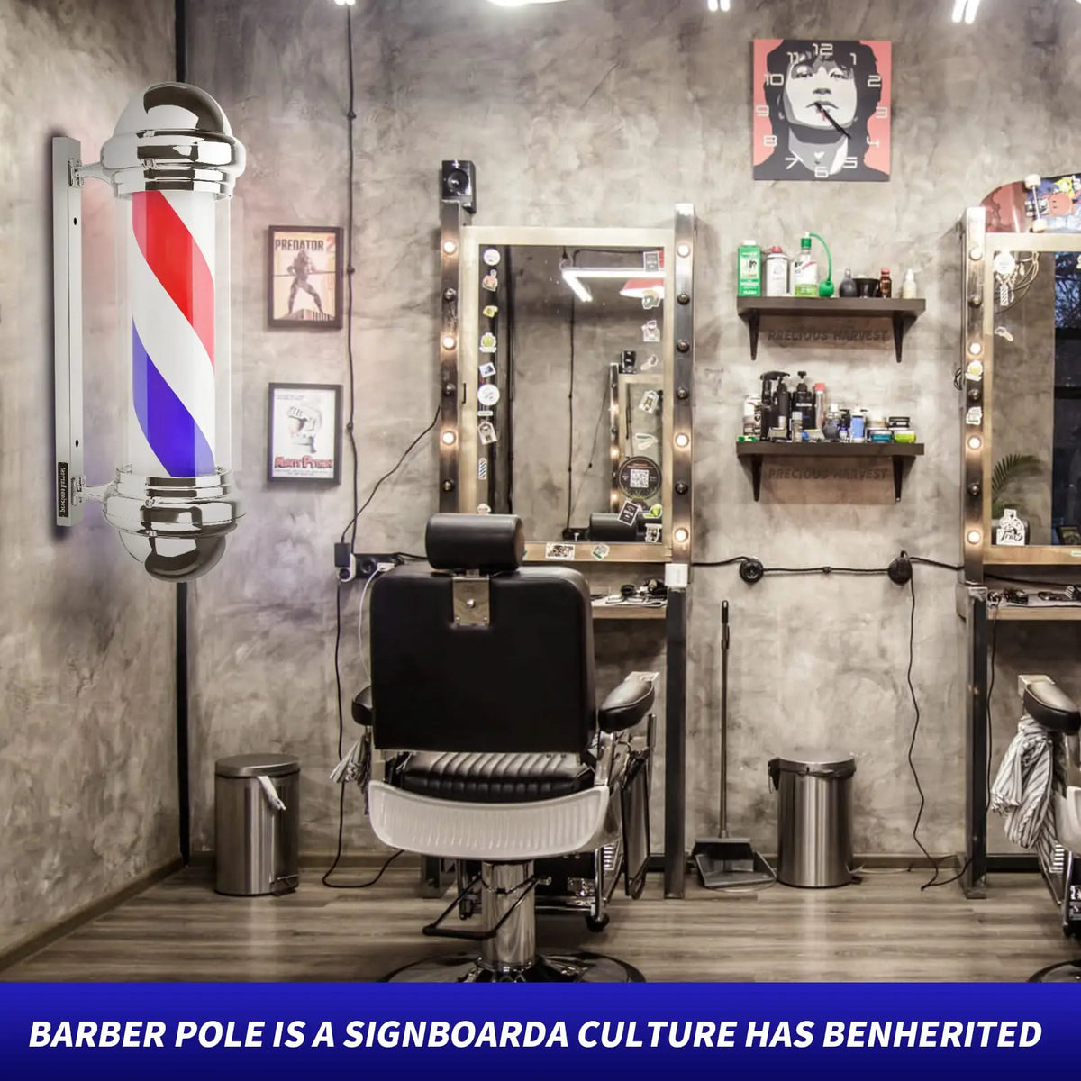 Barber Light Pole Wall Mount LED Light 22.8 Inch Barbershop Rotating Light Fixture Classic Signs for Hair Salon Use