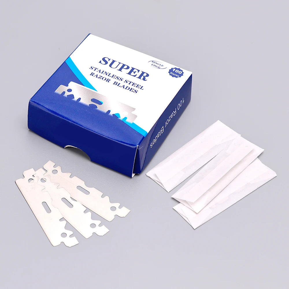 100Pcs Set Double Edge Razor Blades for Barbers Men's Safety Razor Blades for Shaving Stainless Steel Professional Barber Tools