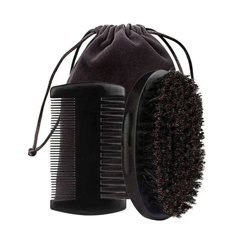Professional Barber Men Shaving Brush Comb Kits Wood Soft Boar Bristle Beard Brush Mustache Comb Kit With Gift Bag Hair Comb Set