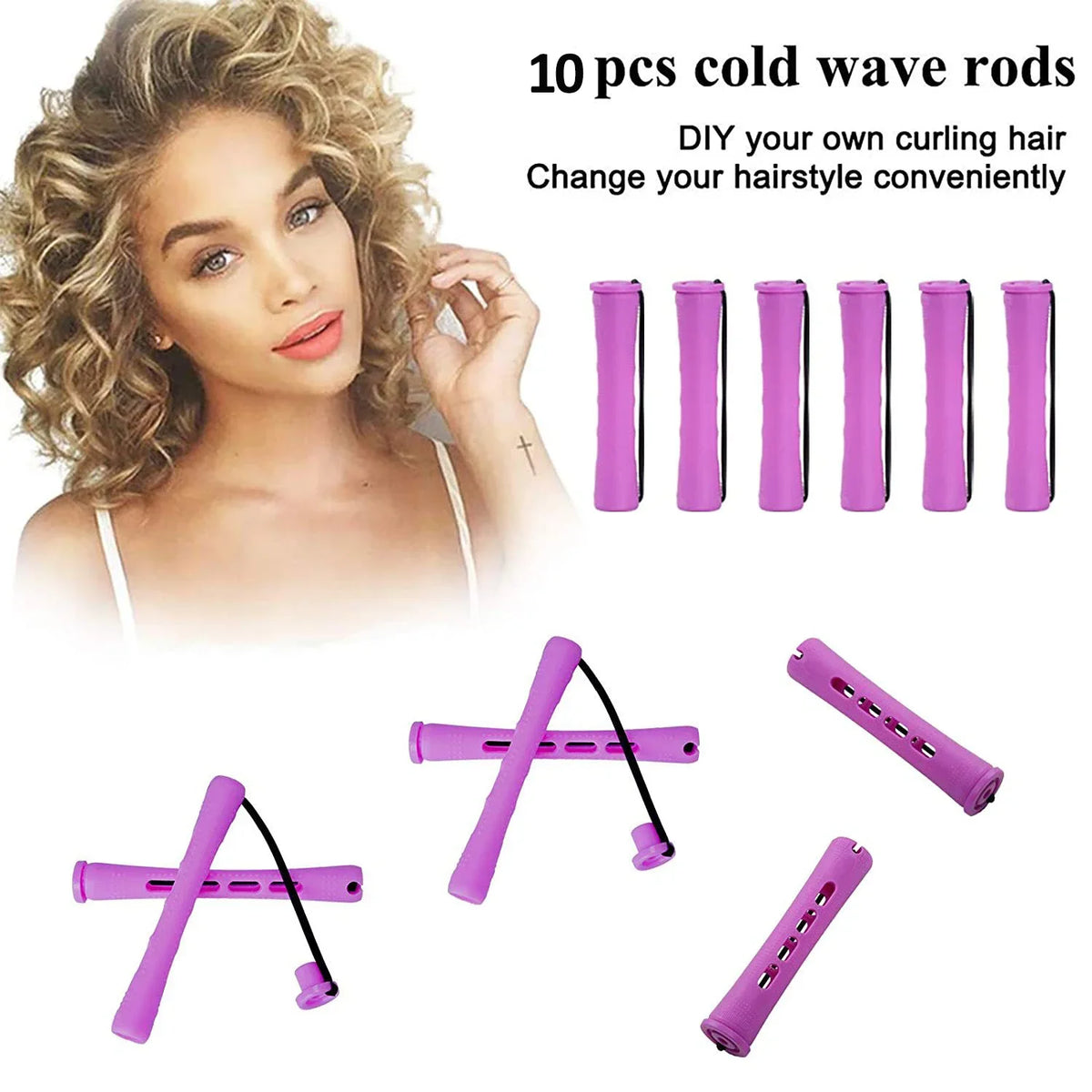 10pcs Hair Curlers Perm Rods Sets Short Cold Wave Rods Hair Curler Heatless Perming Rods Hair Curling Rollers Curling Hair Tools