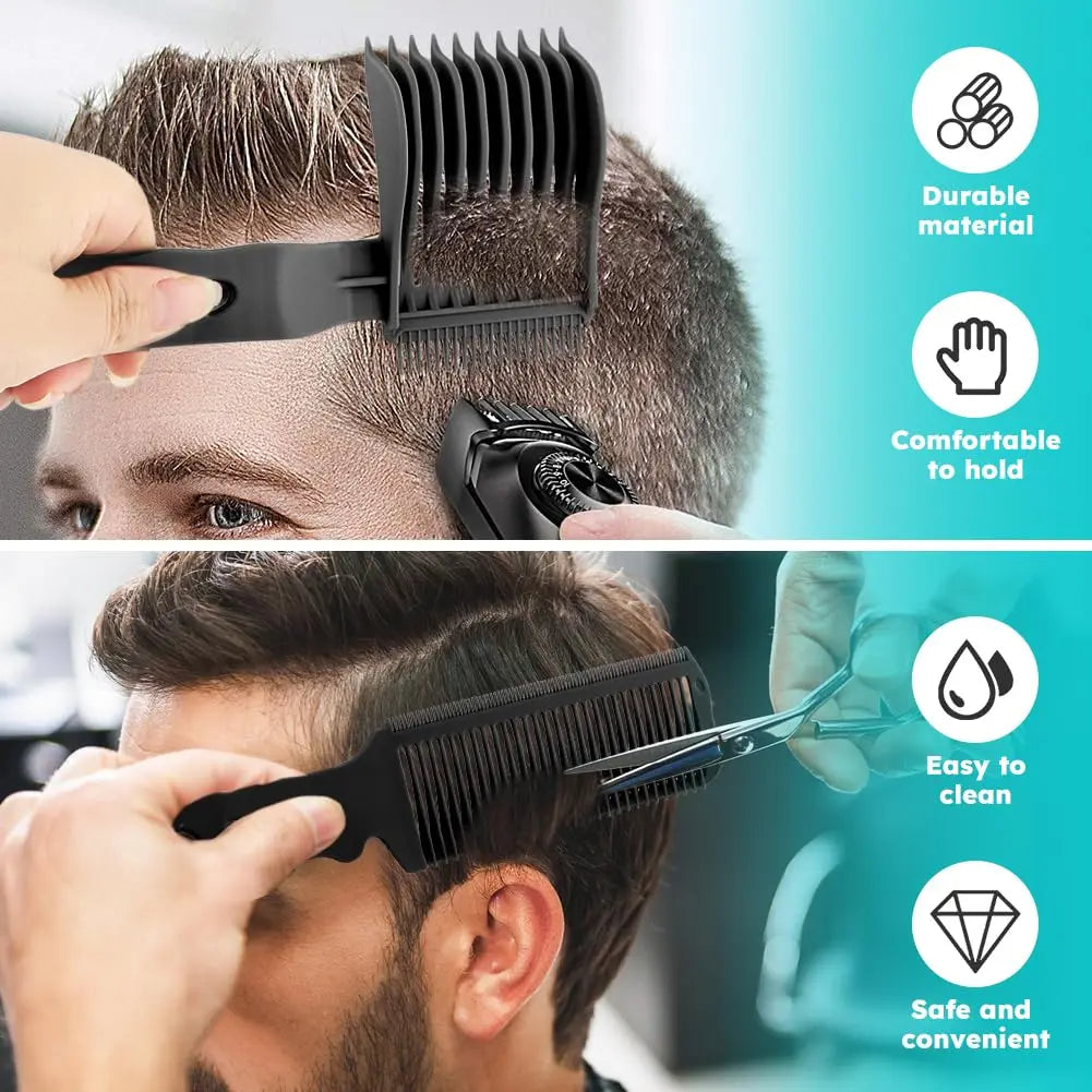 2PCS Barber Flat Top Hair Cut Comb Set Pro Barbershop Men's Curved Positioning Hair Clipper Comb Salon Hairdresser Tool Supplies