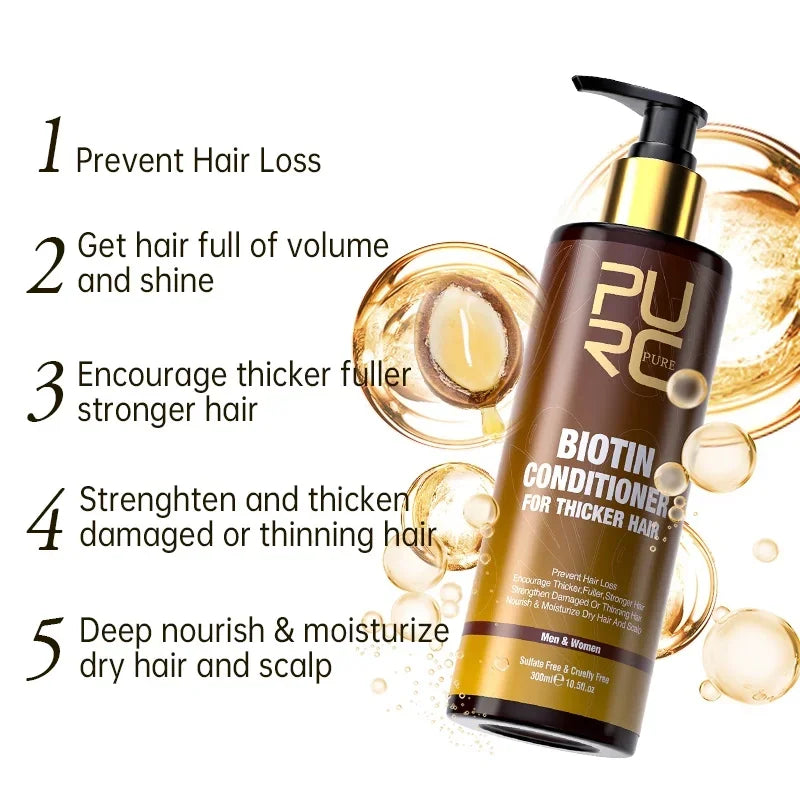 PURC Biotin Hair Shampoo Conditioner for Men Women Scalp Cleaning Hair Root Nourish Oil Smoothing Hair Mask Care Products Set