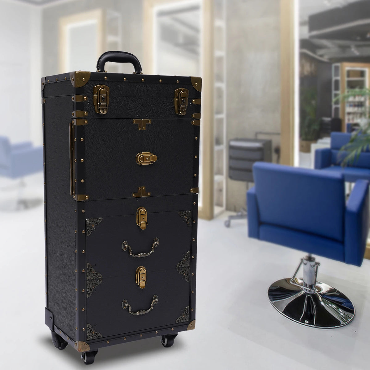 Rolling Train Case Hairdressing Trolley Stylist Beauty Salon Cosmetic Luggage Travel Organizer Tool Box