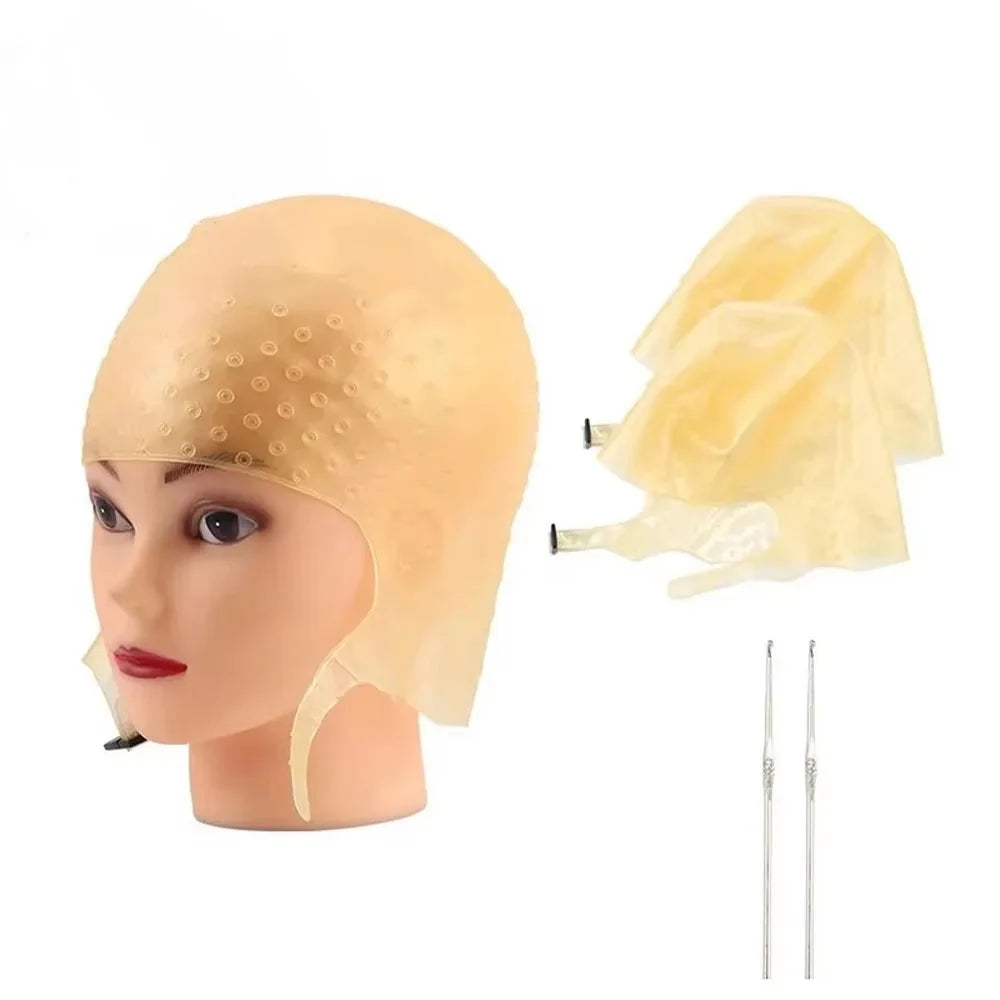 Hairdressing Hair Dyeing Caps With Metal Hooks Professional Barber Silicone Hair Dye Cap Barbershop Salon Styling Tools