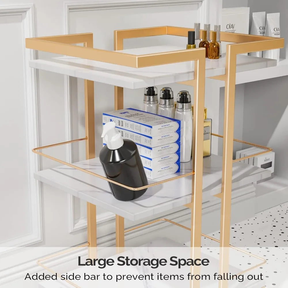 Esthetician Cart with Wheels Utility Salon Rolling Trolley, Gold Mobile Storage Organizer for Beauty Spa Cosmetology Massage