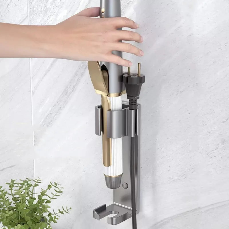 Hair Tool Holder Space Aluminum Straightener Holder Rack No Punching Hair Curler Holder Build In Cable Management Slot