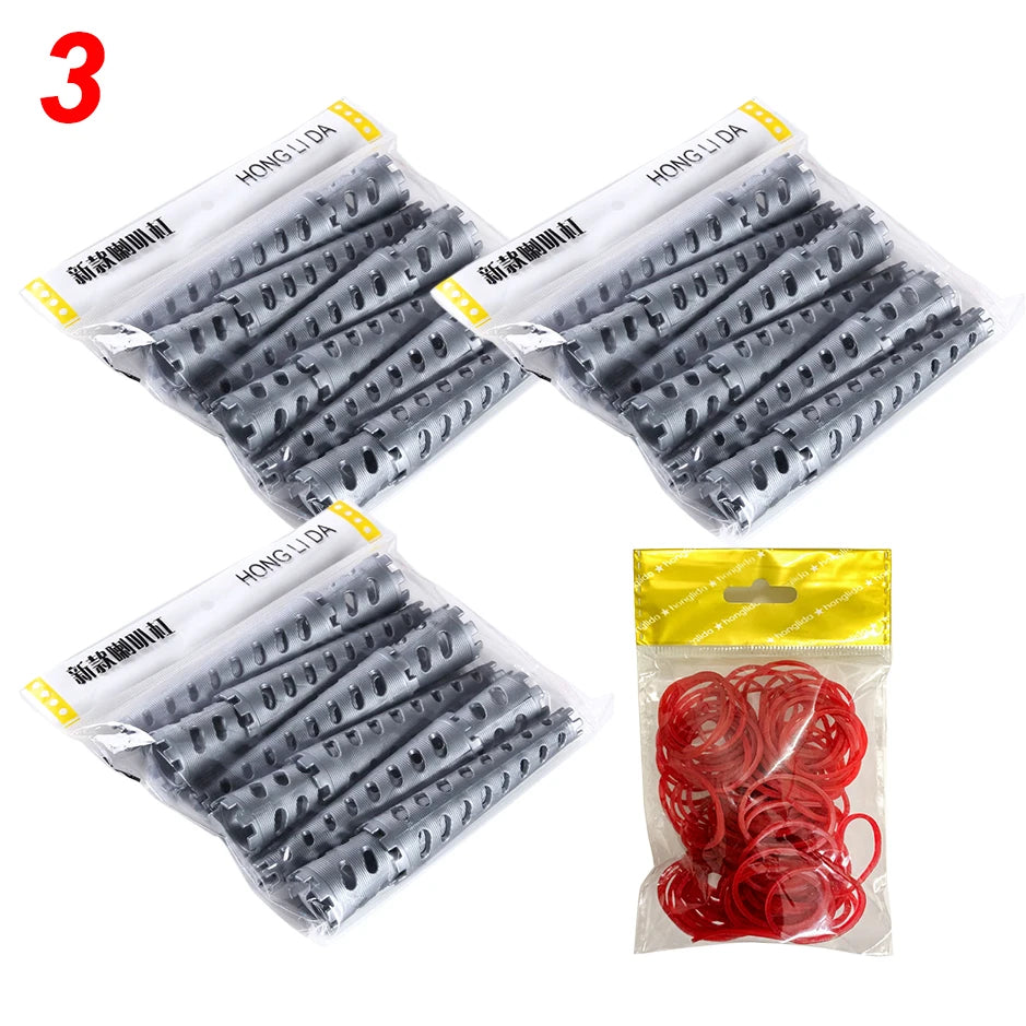 36pcs/set 18-30mm Cone Shape Hair Rollers with Rubberbands Extra Thick Curling Bars Cold Perm Flexi Rods Hair Waver No Heat 1705