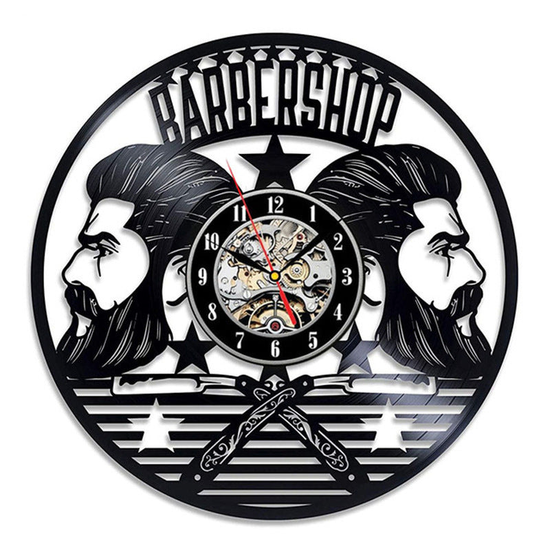Black Gum Wall Clock Barber Gentleman Beard Vinyl