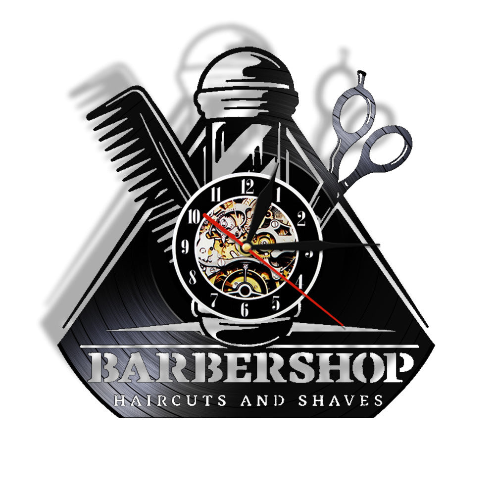 Black Gum Wall Clock Barber Gentleman Beard Vinyl
