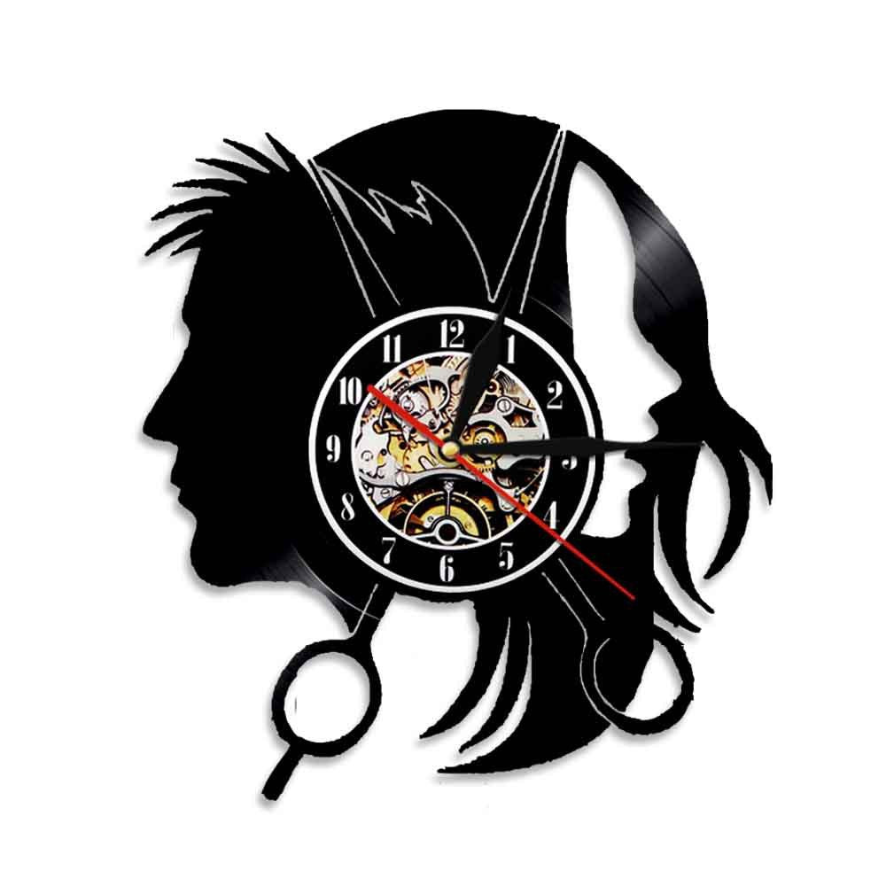 Black Gum Wall Clock Barber Gentleman Beard Vinyl