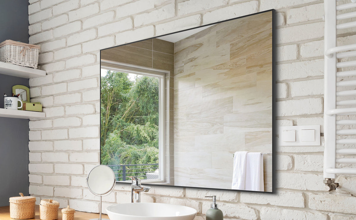 36x24 inches Modern Black Salon Mirror with Aluminum Frame Vertical or Horizontal Hanging Decorative Wall Mirrors for Hair Salon